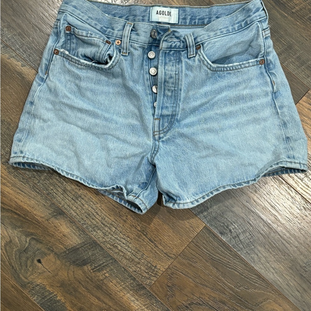 Agolde Parker long denim shorts in Feud